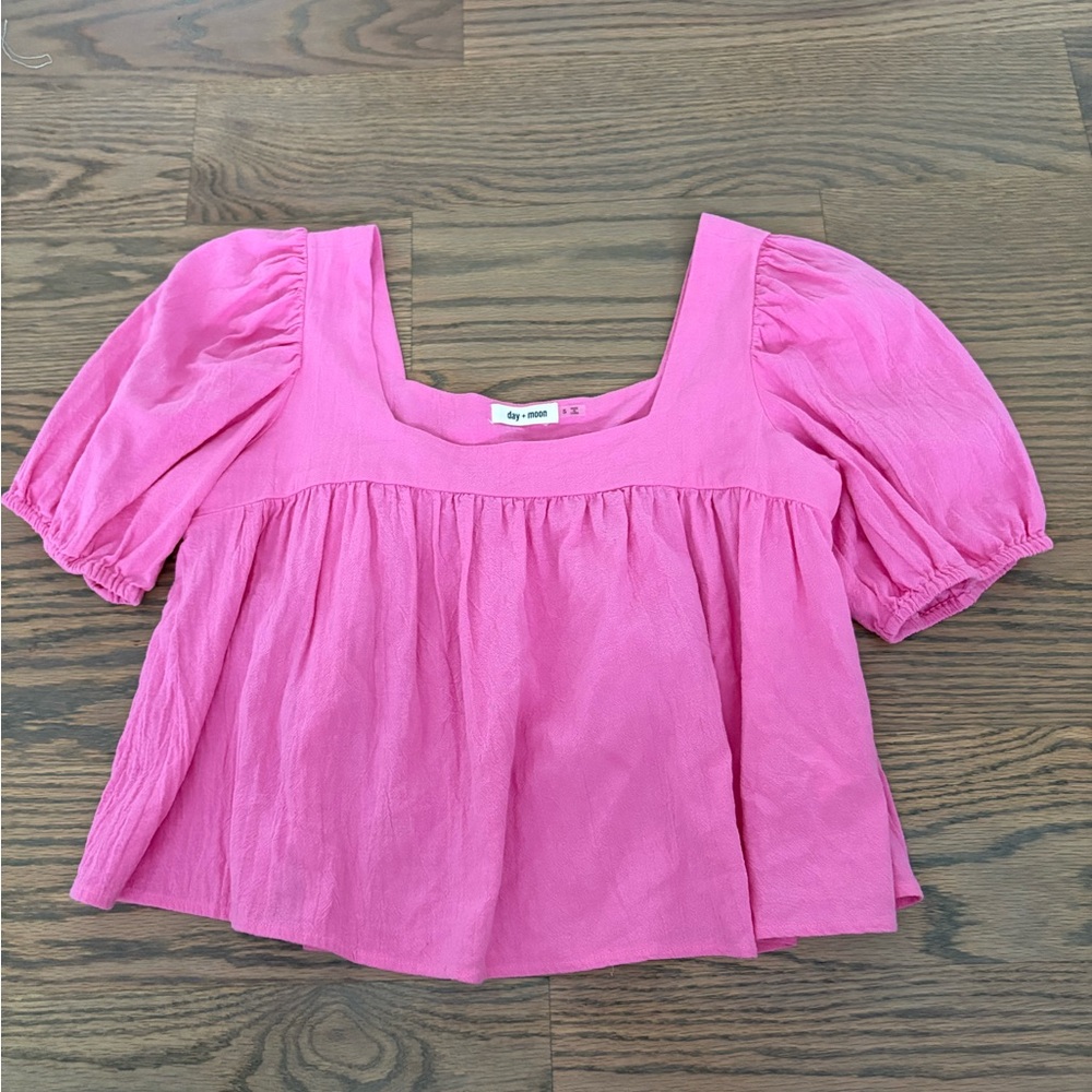 day + moon pink ruffle top